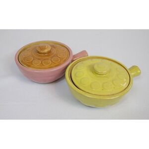 Vintage Watt Stoneware Soup Bowl with Lid & Handle Set of 2 Made in USA